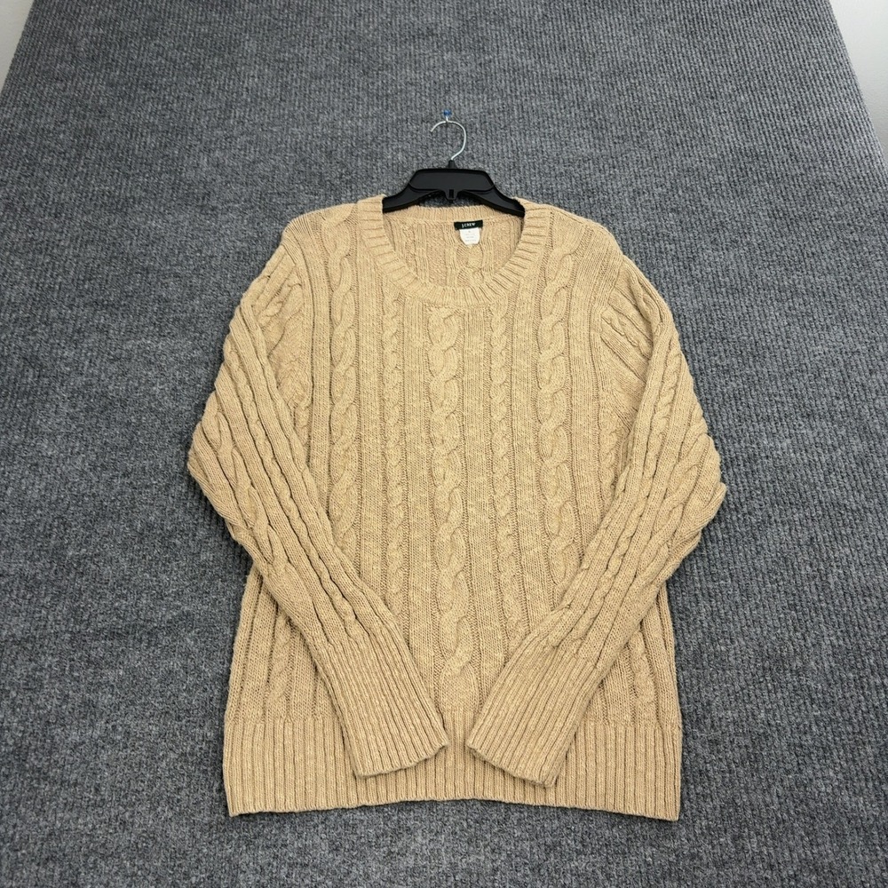 J Crew Sweater Mens XL Tan 100% Cotton Cable Knit Crewneck Classic Preppy
